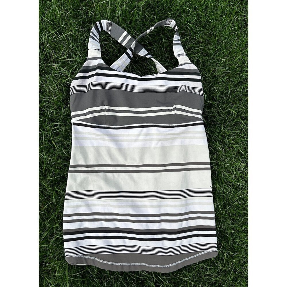 Lululemon Athletica Black and White Striped Tank Top